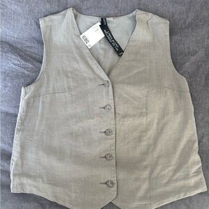 H&M Light Gray linen blend Button-Down Vest